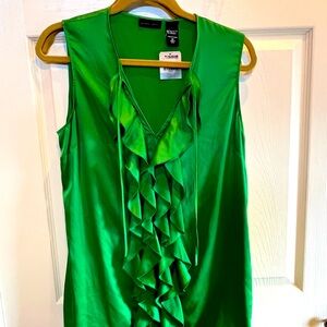 New York & Company Green vneck ruffle front top